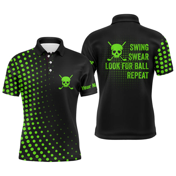 Maxcorners Funny Men golf polo shirt custom swing swear look for ball repeat dot pattern skull golf shirt | Green