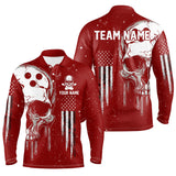 Maxcorners Personalized Red And White Grunge American Flag Skull Bowling Team Shirts, Patriotic Bowling Jerseys