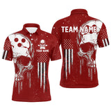 Maxcorners Personalized Red And White Grunge American Flag Skull Bowling Team Shirts, Patriotic Bowling Jerseys