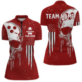 Maxcorners Personalized Red And White Grunge American Flag Skull Bowling Team Shirts, Patriotic Bowling Jerseys