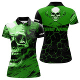 Maxcorners Black And Green Skull Golf Custom Men Golf Polo Shirts, Personalized Golf Tournament Jerseys For Team