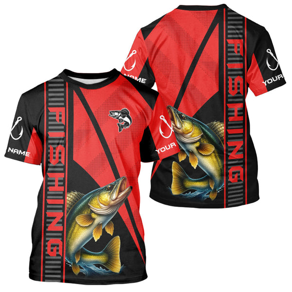 Maxcorners Black and red Walleye Fishing Custom UV protection Long sleeve fishing shirts For Men, Women LM0607