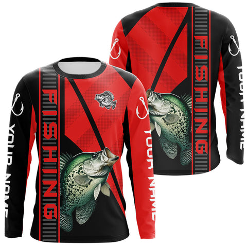 Maxcorners Black and red Crappie Fishing Custom UV protection Long sleeve fishing shirts For Men, Women LM0607
