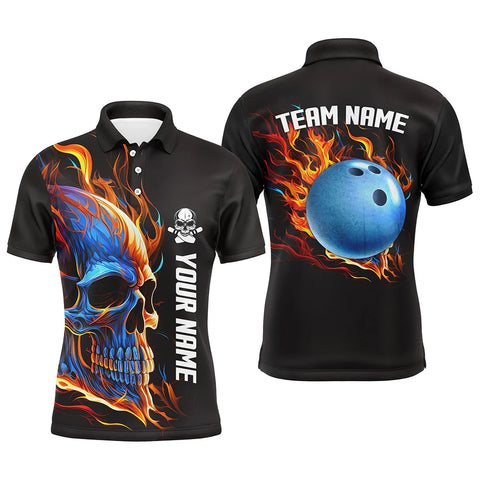 Maxcorners Bowling Skull on fire Bowling polo shirts for men custom team Skull Bowling jerseys
