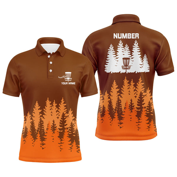 Maxcorners Orange tree forest pattern Mens disc golf polo shirts custom team disc golf clothing MT0510
