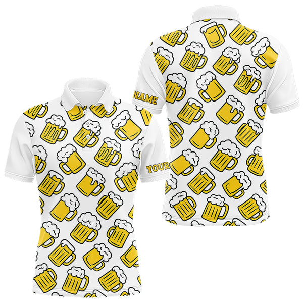 Maxcorners Funny Yellow beer pattern Mens golf polo shirts custom fun golf shirts, cool golf gifts MT2407