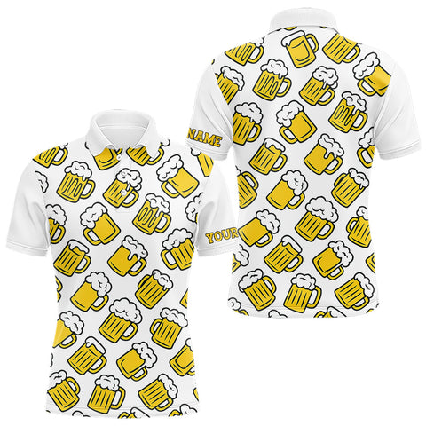 Maxcorners Funny Yellow beer pattern Mens golf polo shirts custom fun golf shirts, cool golf gifts MT2407