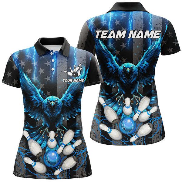 Maxcorners Black American flag bowling shirts Custom blue lightning thunder Eagle Bowling Team Jerseys