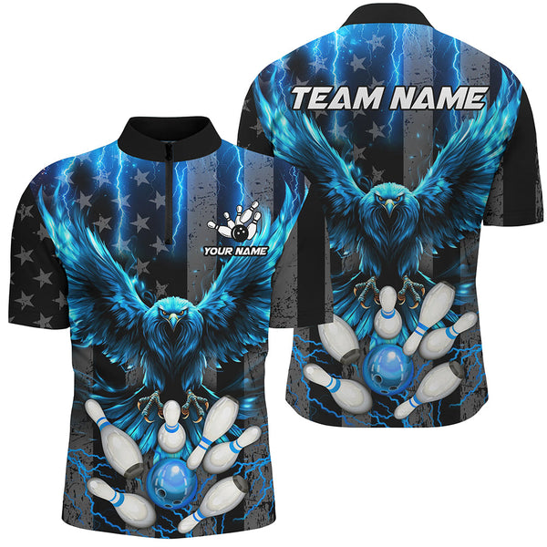 Maxcorners Black American flag bowling shirts Custom blue lightning thunder Eagle Bowling Team Jerseys