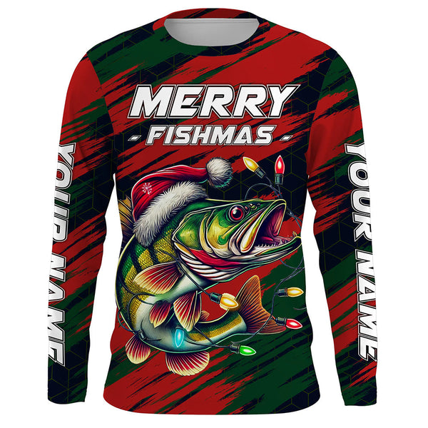 Maxcorners Personalized funny Christmas Walleye Fishing Shirts, Mery Fishmas Fishing gift for men, women, kid MT2108