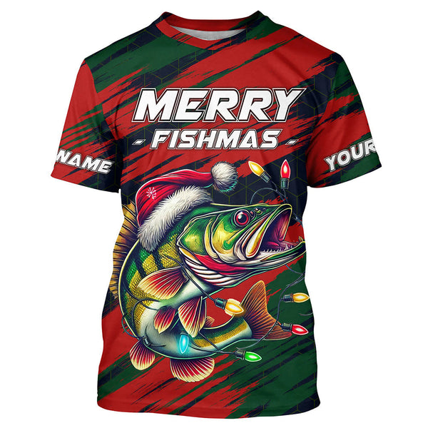 Maxcorners Personalized Funny Christmas Walleye Fishing Shirts, Mery Fishmas