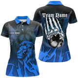 Maxcorners Black and Blue Lion Bowling Polo, Quarter Zip Shirts For Men Custom Team Lion Bowling Jerseys