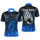 Maxcorners Black and Blue Lion Bowling Polo, Quarter Zip Shirts For Men Custom Team Lion Bowling Jerseys