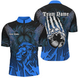 Maxcorners Black and Blue Lion Bowling Polo, Quarter Zip Shirts For Men Custom Team Lion Bowling Jerseys