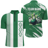 Maxcorners Bowling Ball And Pins Green And White Argyle Flame Customized Name, Team Name 3D Shirt