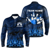 Maxcorners Bowling polo, quarter zip shirts Custom Blue camo Flame Bowling Team League Jerseys