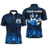 Maxcorners Bowling polo, quarter zip shirts Custom Blue camo Flame Bowling Team League Jerseys