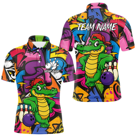 Maxcorners Funny Colorful Graffiti Pattern Alligator Bowling shirts for Men Custom Team bowling league jersey MT2009