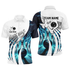 Maxcorners Blue Lightning Thunder Men Bowling Polo Shirt Custom Texas Team League Jerseys, Gifts For Bowlers