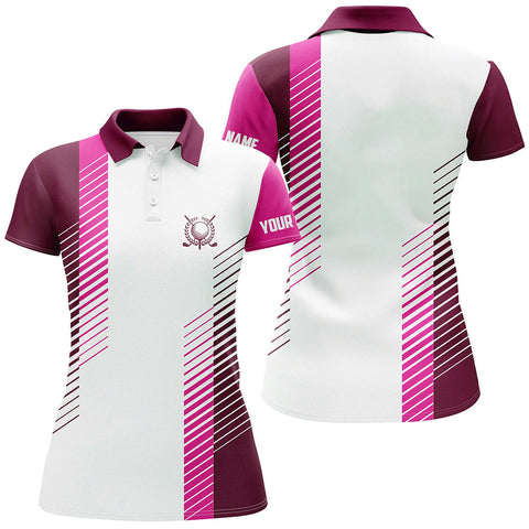 Max Corners Pink And White Premium Jersey Customized Name 3D Golf Polo Shirt For Women