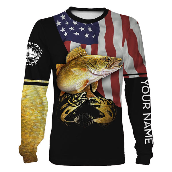 Maxcorners Walleye Fishing Customize Name American Flag Patriotic Customize Name 3D Shirts