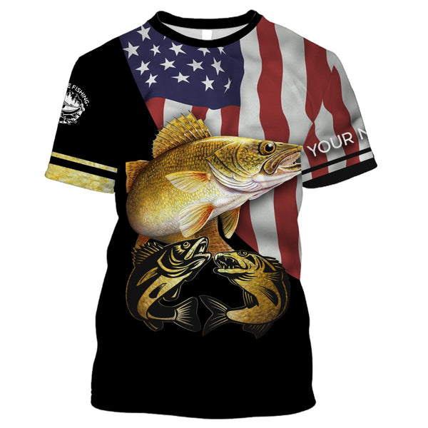 Maxcorners Walleye Fishing Customize Name American Flag Patriotic Customize Name 3D Shirts