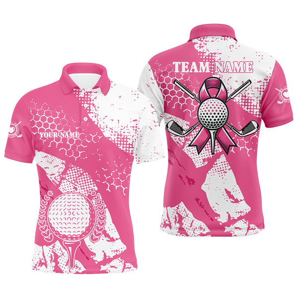 Maxcorners Golf White & Pink Ribbon Retro  Customized Name 3D Polo Shirt