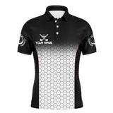 Maxcorners Black and White Hexagon pattern Mens golf polo shirts custom golf apparel for mens