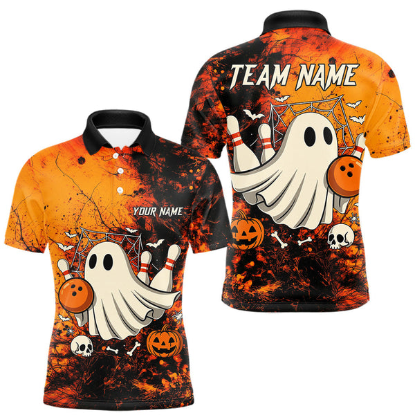 Maxcorners Custom Orange Boo Bowling Men Polo, Quarter Zip Shirts Bowling League Team Jerseys Halloween Outfits LM2408