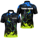 Maxcorners Personalized Black, Blue and Green Bowling Shirts For Men, Bowling Balls And Pins Bowling Team Shirts TU2309