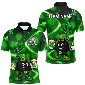 Maxcorners Green shamrock pattern Funny Bowling Shirts For Men Custom St Patrick's Day Lucky Team Bowling Jersey