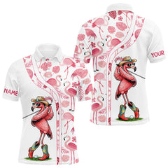 Maxcorners Funny White and Pink Flamingo golf polo shirts for men Custom team Flamingo golf outfit, golfer gifts