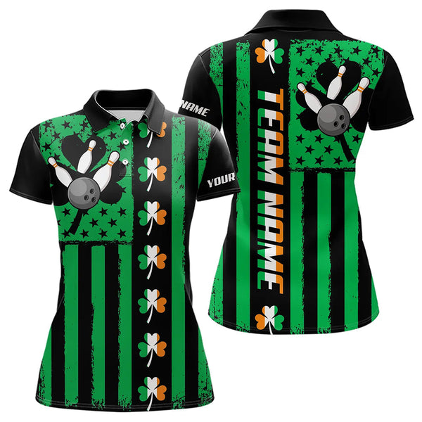 Maxcorners Black And Green American Flag Irish Men Bowling Shirts Custom St Patrick Day Bowling Team Jersey