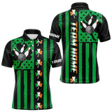 Maxcorners Black And Green American Flag Irish Men Bowling Shirts Custom St Patrick Day Bowling Team Jersey