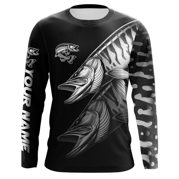 Maxcorners Black Musky performance Fishing Shirts Custom Muskie Fishing Long Sleeve Tournament Fishing Shirts MT2108