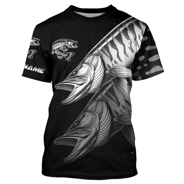 Maxcorners Black Musky performance Fishing Shirts Custom Muskie Fishing Long Sleeve Tournament Fishing Shirts MT2108
