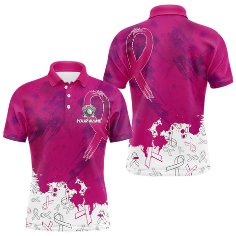 Maxcorners Pink Ribbons pattern Mens golf polo shirts custom men's breast cancer awareness polo shirts MT2407