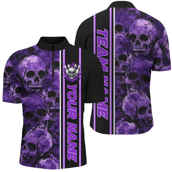 Maxcorners Personalized Skull Bowling Shirt Custom Team's Name Bowler Jerseys | Purple