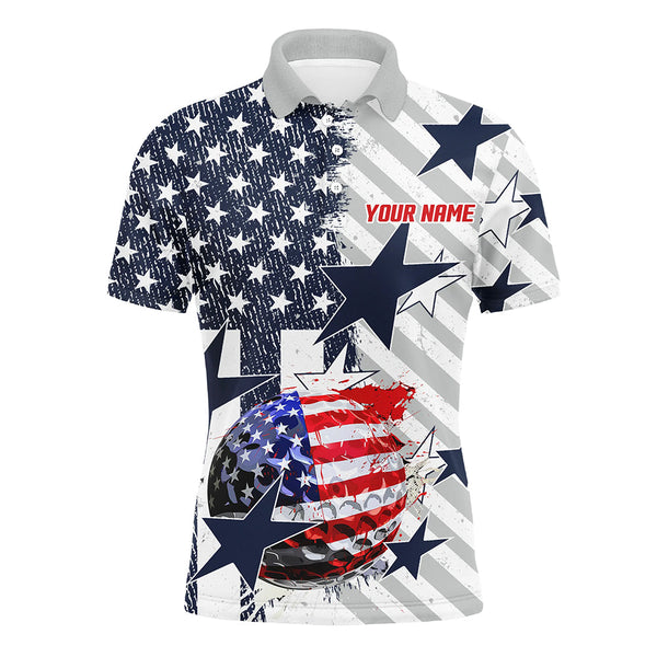 Maxcorners Red, white and blue American Flag Mens Golf Polo Shirt Custom patriotic golf attire for men