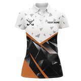 Maxcorners Black and White Triangle pattern Womens golf polo shirt custom ladies golf tops | Orange