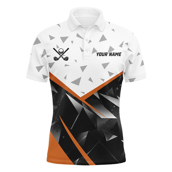 Maxcorners Black and White Triangle pattern Men golf polo shirt custom best mens golf tops | Orange