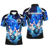 Maxcorners Blue Flame Bowling Ball and Pins Bowling Polo, Quarter Zip Shirts for Men Custom Bowling Team jersey
