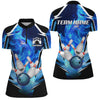 Maxcorners Blue Flame Bowling Ball and Pins Bowling Polo, Quarter Zip Shirts for Women Custom Bowling Team jersey