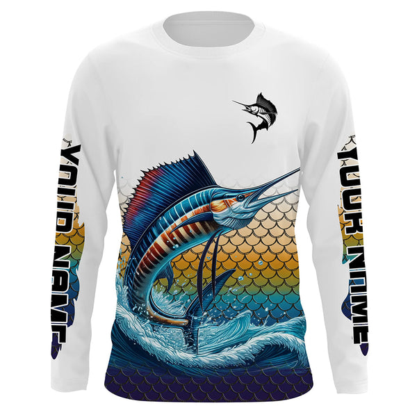 Maxcorners Sailfish Fishing jerseys, Sailfish scales Custom UV protection Long Sleeve Performance Fishing Shirts LM2408