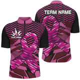 Maxcorners Bowling Ball And Pins Breast Cancer Awareness Black And Pink Ribbons Customized Name, Team Name 3D Shirt