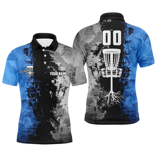 Maxcorners Custom name and number Disc Golf basket Men polo shirts, disc golf shirts for men | Blue MT0510