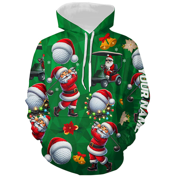 Maxcorners Funny Christmas Santa Golf Green Pattern Golf Hoodies Custom Christmas Golf Tops