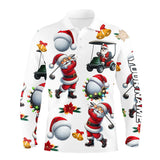 Maxcorners Funny Christmas Santa Golf White Pattern Men Golf Polo Shirt Custom Christmas Golf Tops