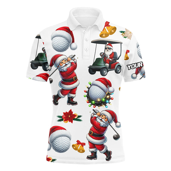 Maxcorners Funny Christmas Santa Golf White Pattern Men Golf Polo Shirt Custom Christmas Golf Tops