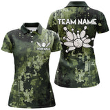 Maxcorners Green Camo Bowling Polo Shirts Custom Bowling Team Jerseys, Gift For Bowlers